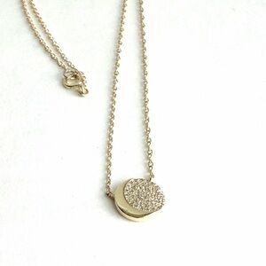 Dainty Gold Crescent Moon Pave Pendant Necklace 925